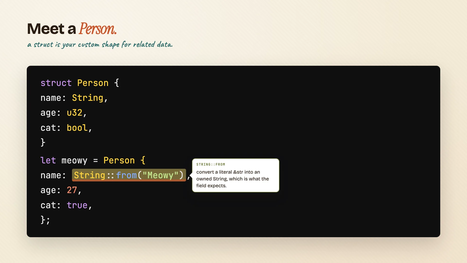 Struct instance using String::from